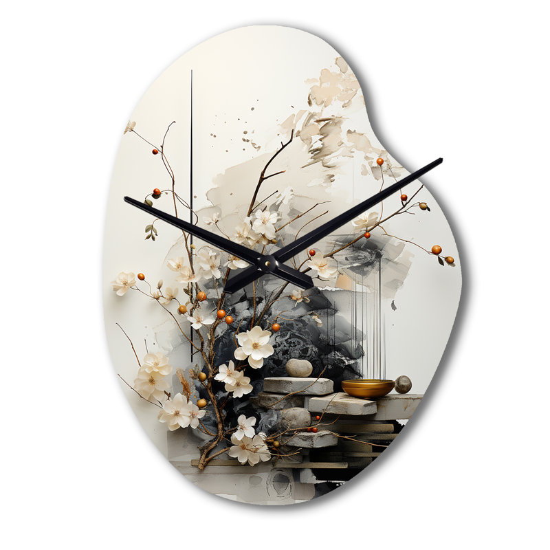 Asian Art Classics Sumi III - Art asiatique, horloge murale asymétrique en métal, forme unique blanche, Grand