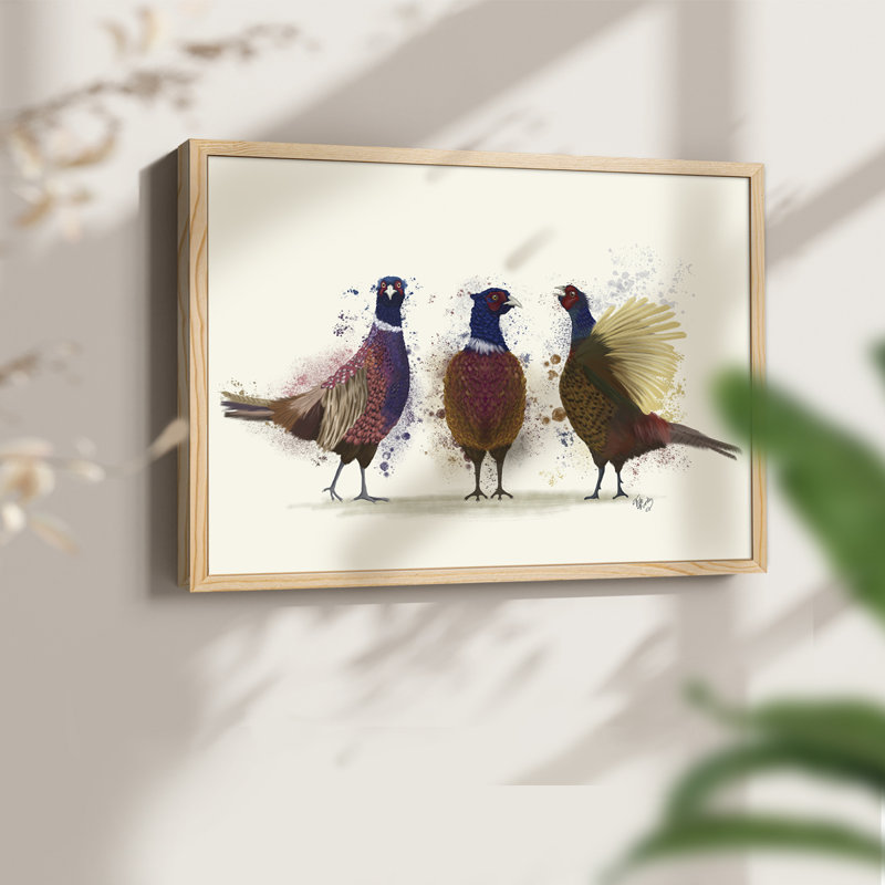 Trio de faisans - reproduction encadrée - réarmable, H 8 po x l 10 po, Naturel