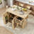 53.2"W 3D Woven Checkerboard Pattern Design Kitchen Island With Drop Leaf, Rolling Kitchen Island On Wheels With Internal Storage Rack, Power Outlet, Kitchen Cart With 3 Drawers 2 Cabinets, Nature