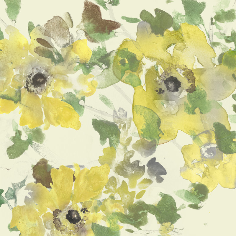 Yellow and Grey Blooms II 1 Piece Wrapped Canvas Painting, 30cm H x 30cm W x 3.8cm D