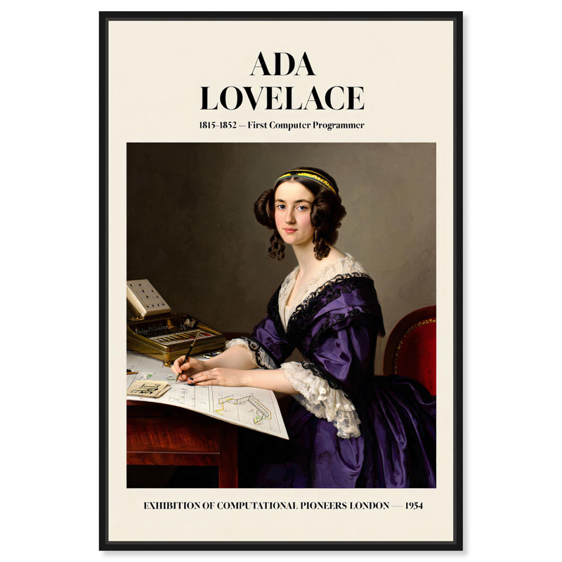 Affiche «First Programmer Art Canvas Famous Women» par Art Remedy, H 16 po x l 11 po, Structure noire