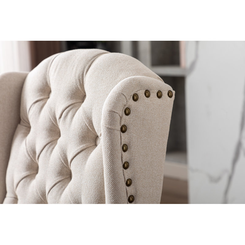 Chaise parsons en bois massif touffetée Jolynn, Crème, Bois