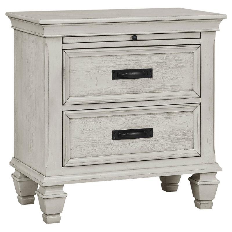 Ensemble de chambre avec grand lit 4 pièces Eli, rangement au pied de lit, bois blanc rustique, Grand, Blanc