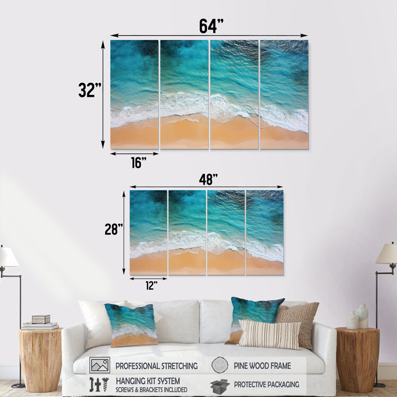 «Blue Tranquility Beach Aériel View III - Coastal Beach», ensemble de 4 pièces d'art mural, H 28 po x l 48 po