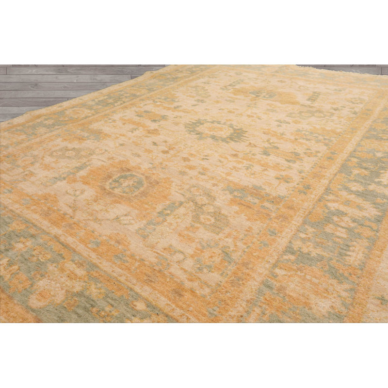 Tapis oriental traditionnel beige en laine noué à la main 6X9