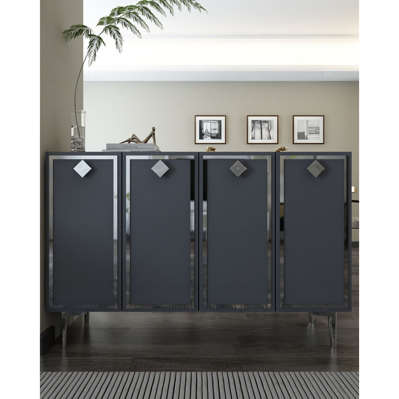 Console moderne avec tablettes, anthracite et argent, 47,2 po x 29,5 po x 11,6 po | 100% panneau de particules enduit de mélamine, épaisseur: 0,7 pouce | Fixation murale, élégante et fonctionnelle pour le salon ou le vestibule