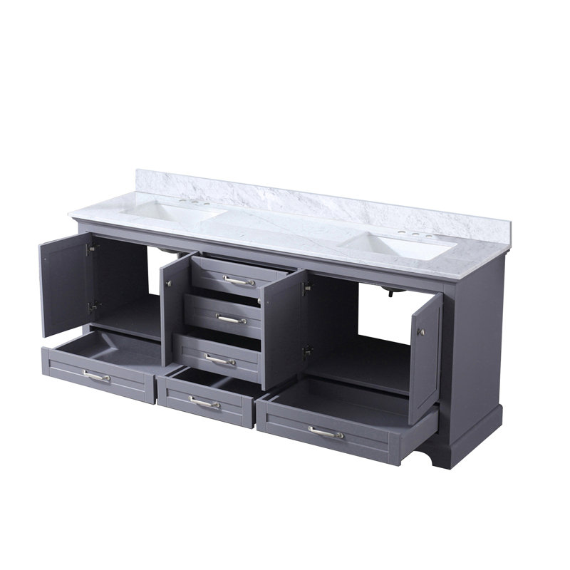 Double Bath Vanity with Carrara Marble Top, Dark Gray