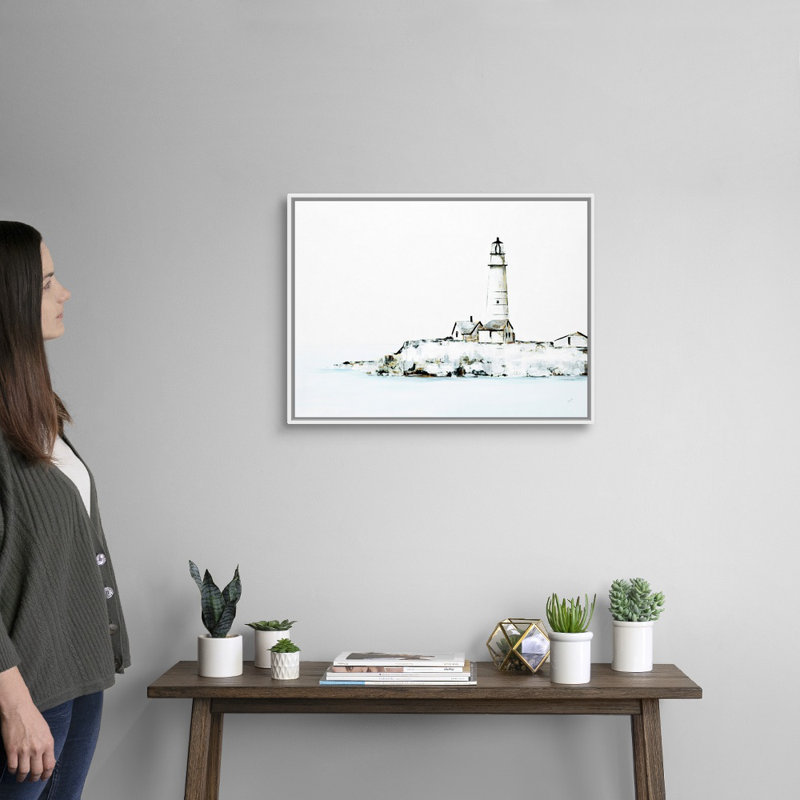 « Lighthouse Landing » par Sydney Edmunds, reproduction d’art sur toile, Cadre flottant blanc, H 20 po x l 26 po x P 1,75 po