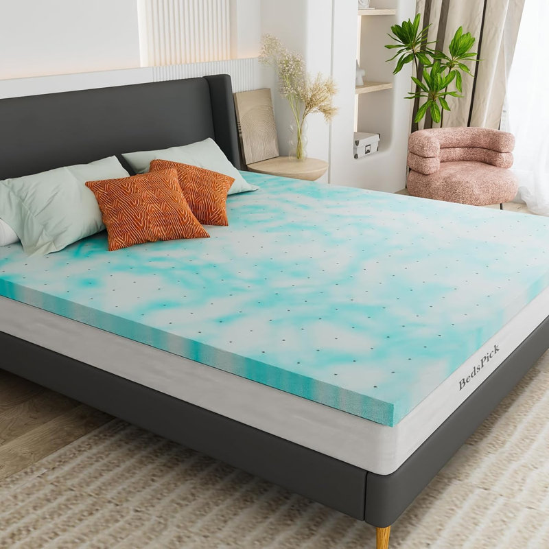 Surmatelas simple en mousse à mémoire de forme 3 po Merrillan Alwyn, Bleu, Simple TG
