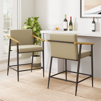Henrik 26" Seat Height Mid-Century Modern Counter Stools with Wood Armrests