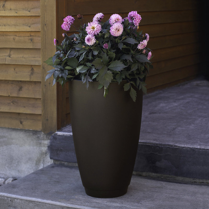 Caprio 26" Tall Square Black Resin Planter with Self-Watering Feature