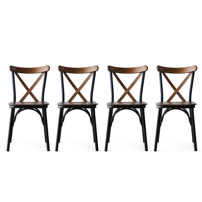 Chaise d’appoint rembourrée à dossier en croix, Noyer, Noyer / Noir, 4