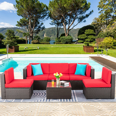 Arlynne Wicker 5 - Person Modular Patio Conversation Sets with Cushions