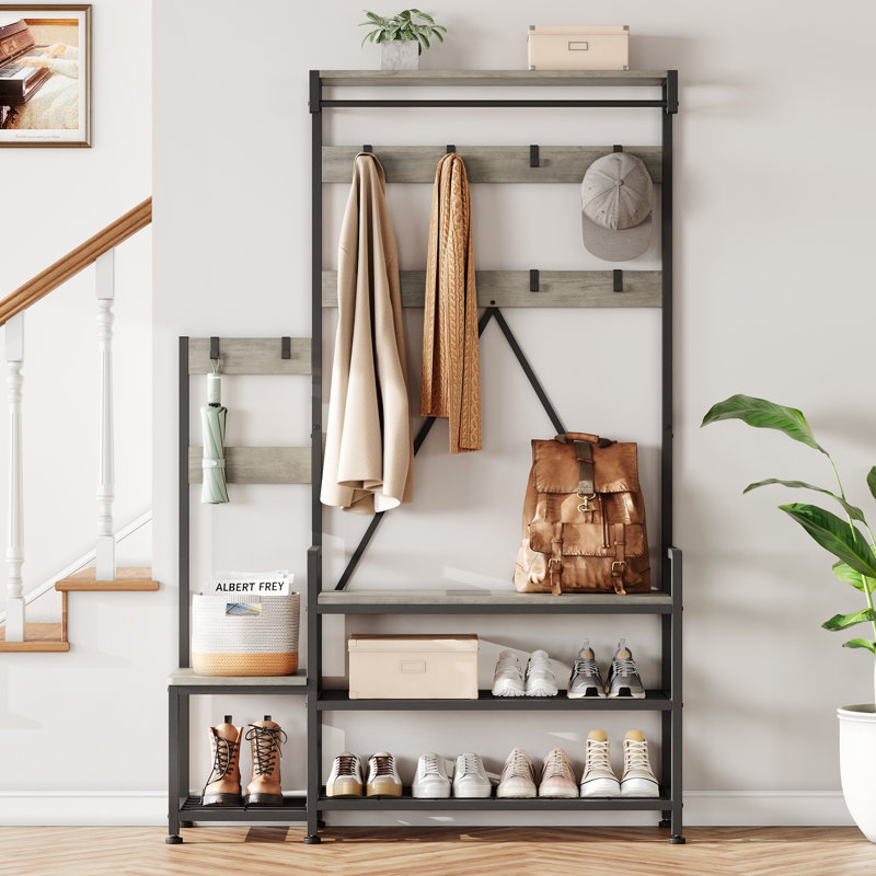 Metal Freestanding 8 - Hook Coat Rack, Grey/Black