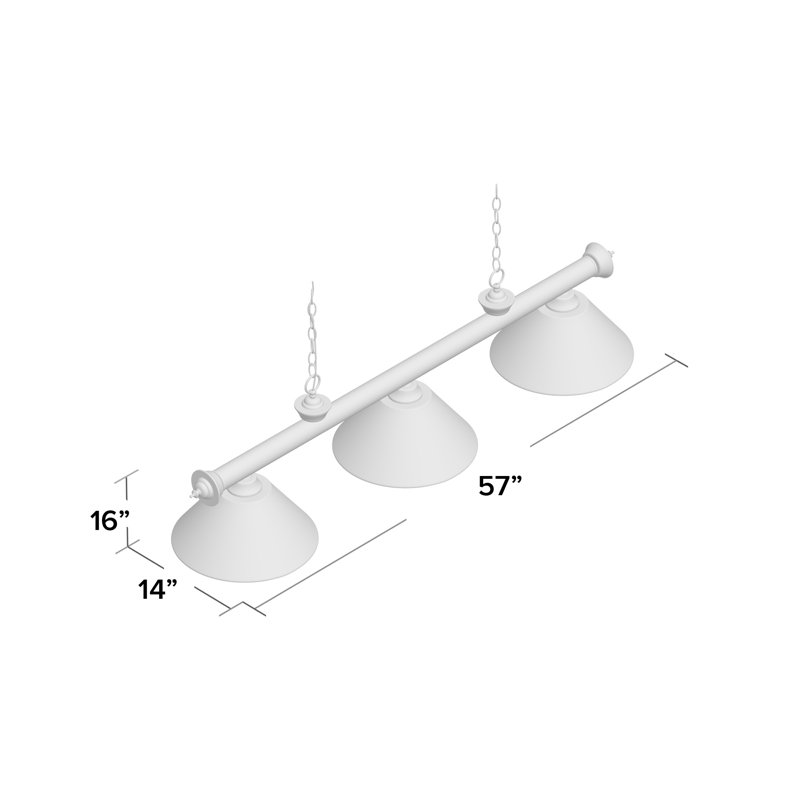 Luminaire suspendu linéaire à 3 lumières pour table de billard Chevelle, Vert, Noir / or, H 16 po x l 57 po x P 14 po