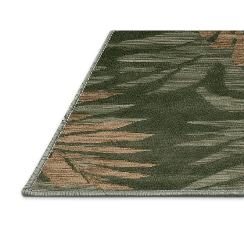 Tapis abstrait vert lavable à la machine, Rectangulaire 8 pi x 10 pi