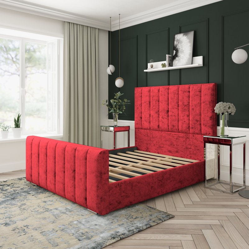Upholstered Platform Bed, Single (3'), Red