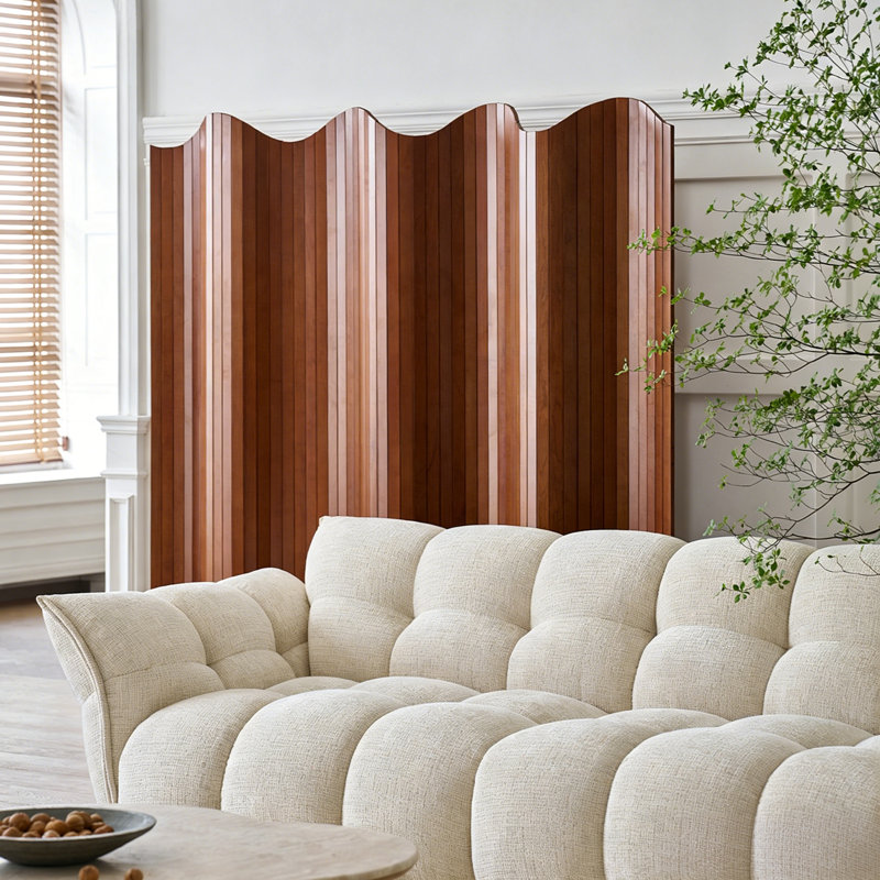 Paravent Mid-Century en bois massif brun Mid-Century