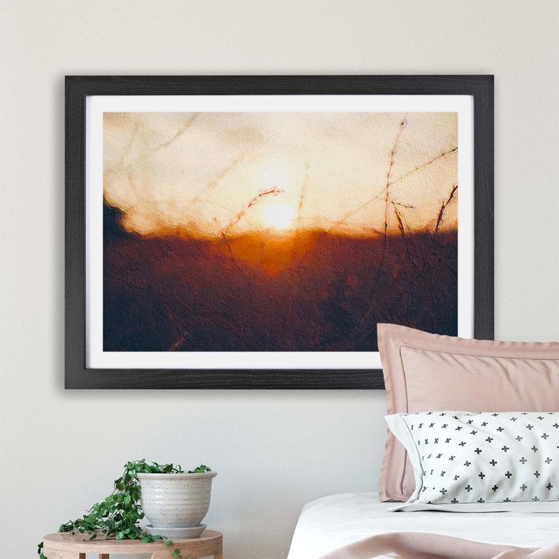 Sunset over the Meadow - Framed Print, 33cm H x 45cm W x 2cm D, Black