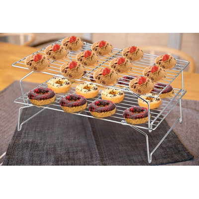 Cooling Rack Set Of 2, 2-Tier Stackable Stainless Steel Wire Racks For Baking Cooking Cooling Roasting, Collapsible & Heavy Duty, Oven Safe & Easy Clean, 15" X 10", Silver