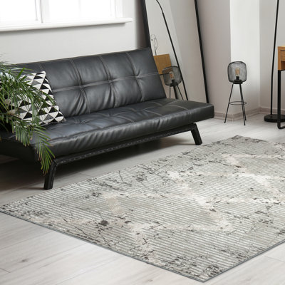 Davide Grey Geometric Area Rug – Modern Transitional Design, Soft High-Low Texture