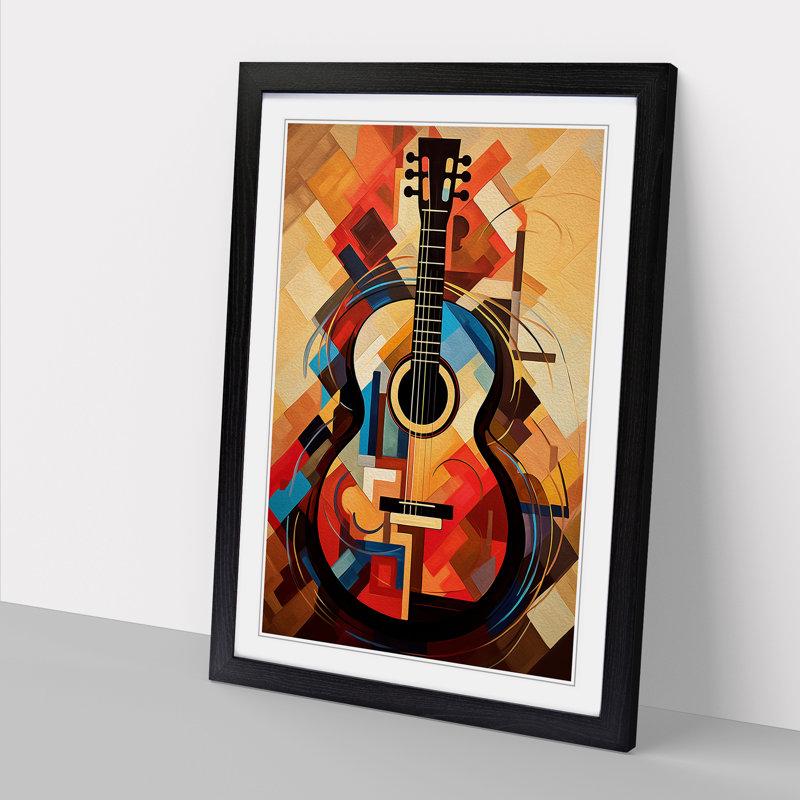 XYZ-FRM-V1223-1745 Acoustic Guitar Abstract - Single Picture Frame Print on Wood, 64cm H x 46cm W x 2cm D, Black 