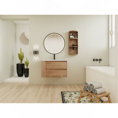 30" Wall-Mounted Bathroom Vanity With Sink and Storage Rack, 2-Soft Close Drawer
