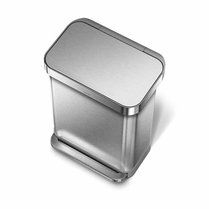 simplehuman Rectangular Hands-Free Kitchen Step Trash Can with Soft-Close Lid, Brushed