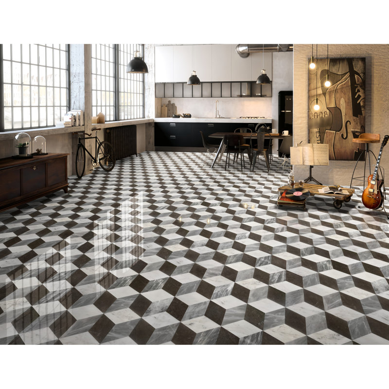 Carreaux de marbre hexagonaux - blanc, noir et gris, 12 pièces / boîte, idéal pour le plancher et le mur dans différents espaces Carrelage de pierre naturelle gris noir, épaisseur de 5/8 po, ajoute de l'élégance aux surfaces