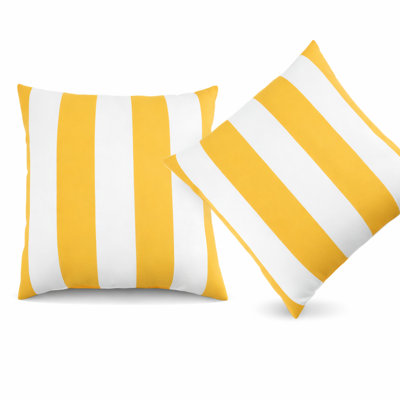 2 PCS Outdoor 18" X 18" Pillow Cover & Insert Patio Cushions For Garden, Porch, Poolside Furniture-Yellow/White