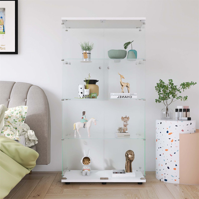 Vitrine en verre à deux portes avec quatre tablettes Exquise, idéale pour mettre en valeur des objets de collection et des livres avec style