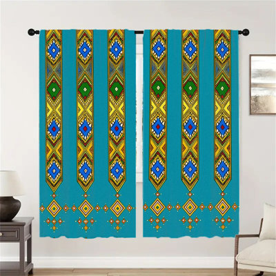 2Pcs Bohemian Geometric Print Curtains, Colorful Folk Pattern Modern Art Window Drapes for Living Room Bedroom Kitchen Rod Pocket, Home Decor  Light Filtering