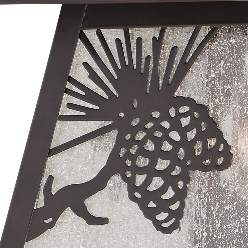 Josefina 9.75 in. H 1-Light Olde World Patina Rustic Pine Cone Outdoor Wall Sconce made of Durable Steel, Scavo Glass Shade, LED Compatible, Use for Exterior Porch Patio Front Door or Garage