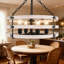 Lustre rustique de style campagnard avec luminaire suspendu tambour blanc de 18,89 pouces avec 4 lumières pour îlot de cuisine de vestibule, chaîne réglable