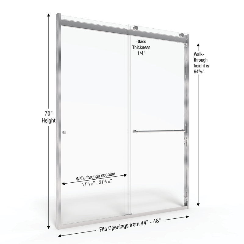 Rotolo 48" W X 70" H Semi-Frameless Shower Door, Clear, Brushed Nickel