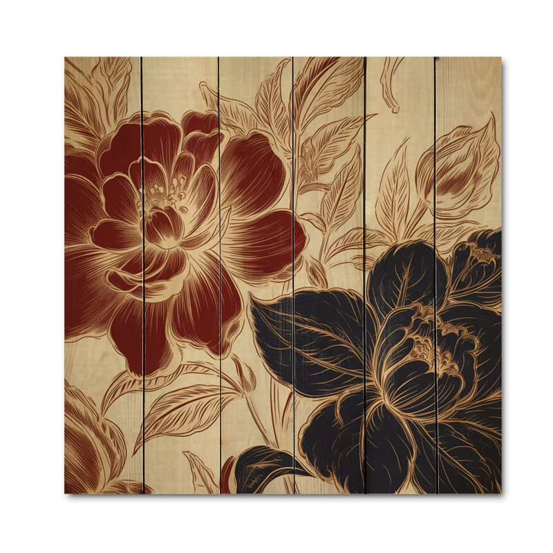 Fleur d'œillet rouge et bleu II sur bois, H 15 po x l 15 po x P 0,78 po