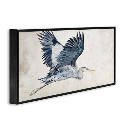 Gliding Heron Bird in Neutrals Framed Giclee Art, design by Jacob Q