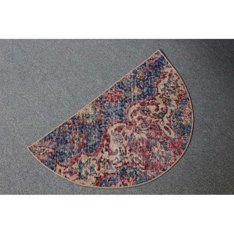 Petit tapis rond bleu parfait pour la chambre de bébé fait à la main en Turquie avec amour