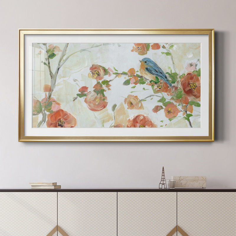 «Bluebird Spring Day II», reproduction d'art encadrée de qualité supérieure, prête à être accrochée, Cadre doré