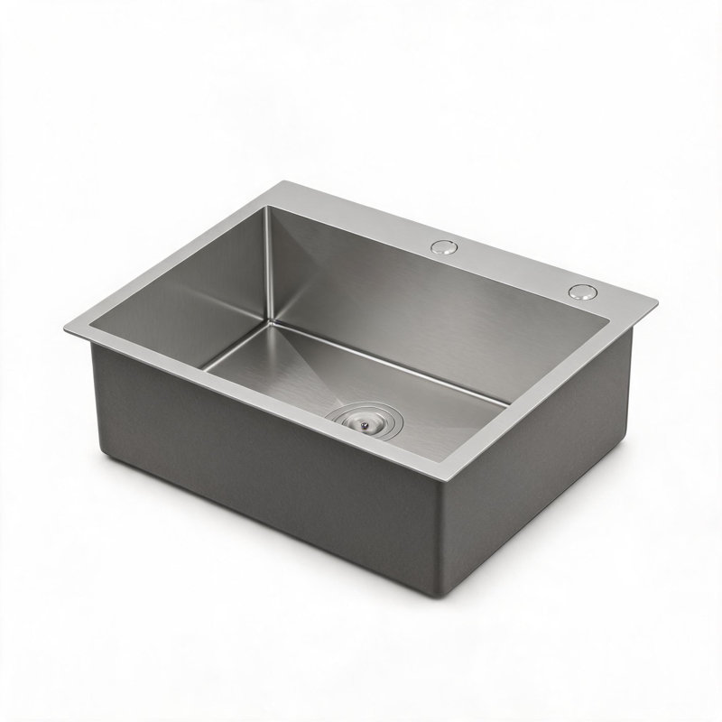 27 inch x 19 inch Dark Gray Stainless Steel Single Bowl Overmount Kitchen Sink with US Standard Drain and Hook