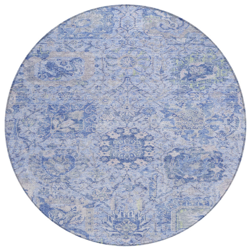 Tapis rond lavable intérieur ivoire et gris 8 pi