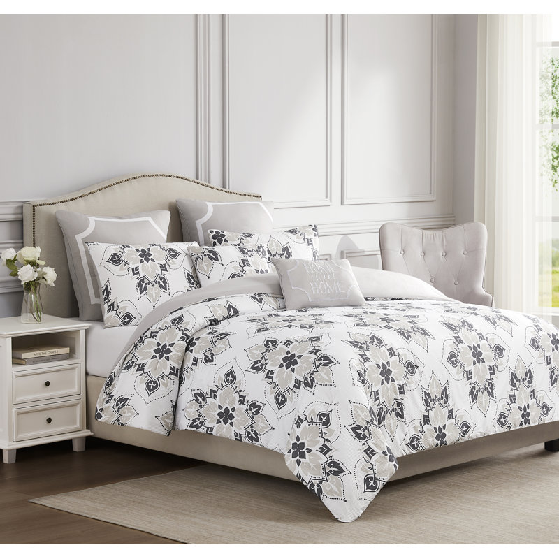 Stevie Damask Embossed Comforter Set, Queen Comforter + 2 Standard Shams