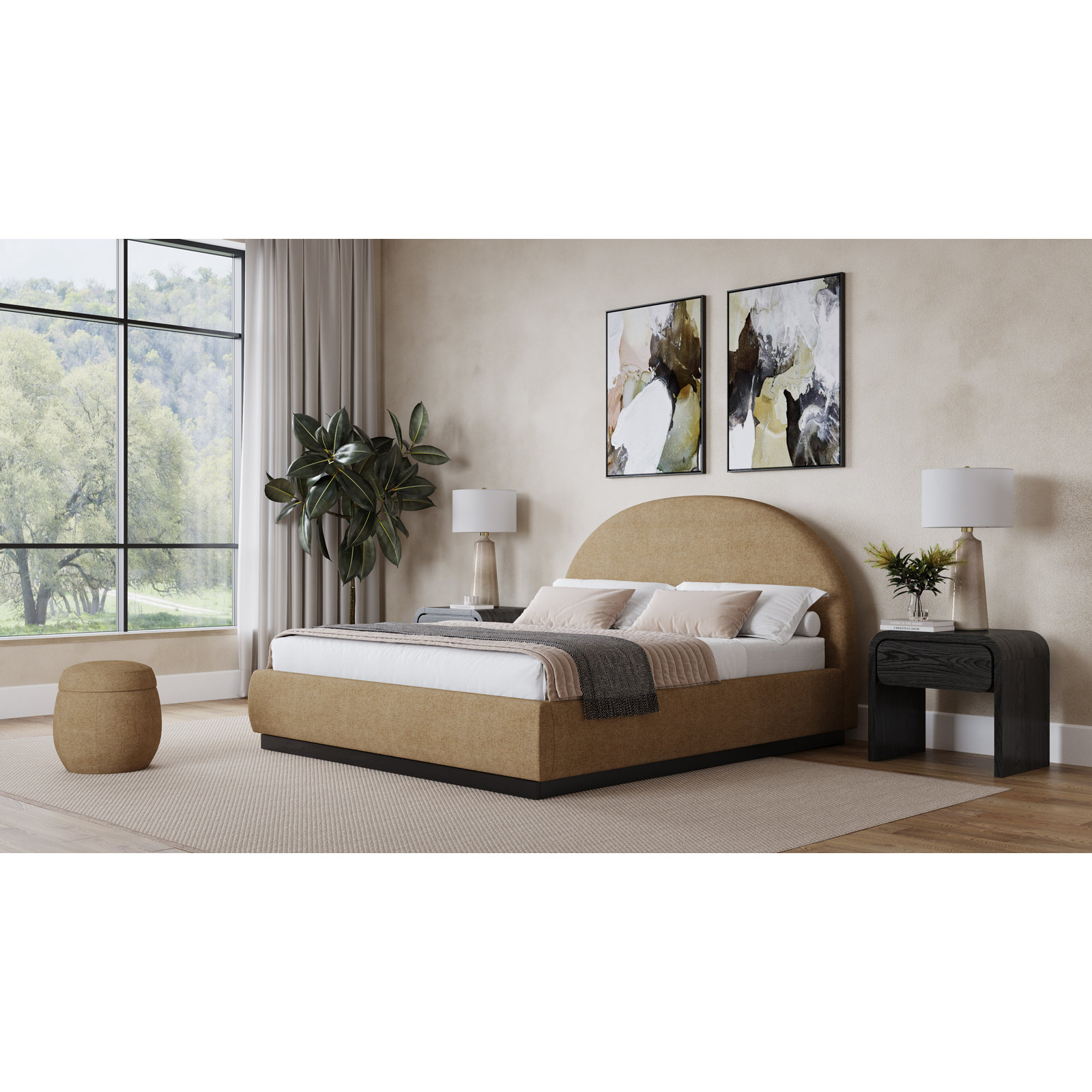 Benni Upholstered Bed, Queen, Porcini