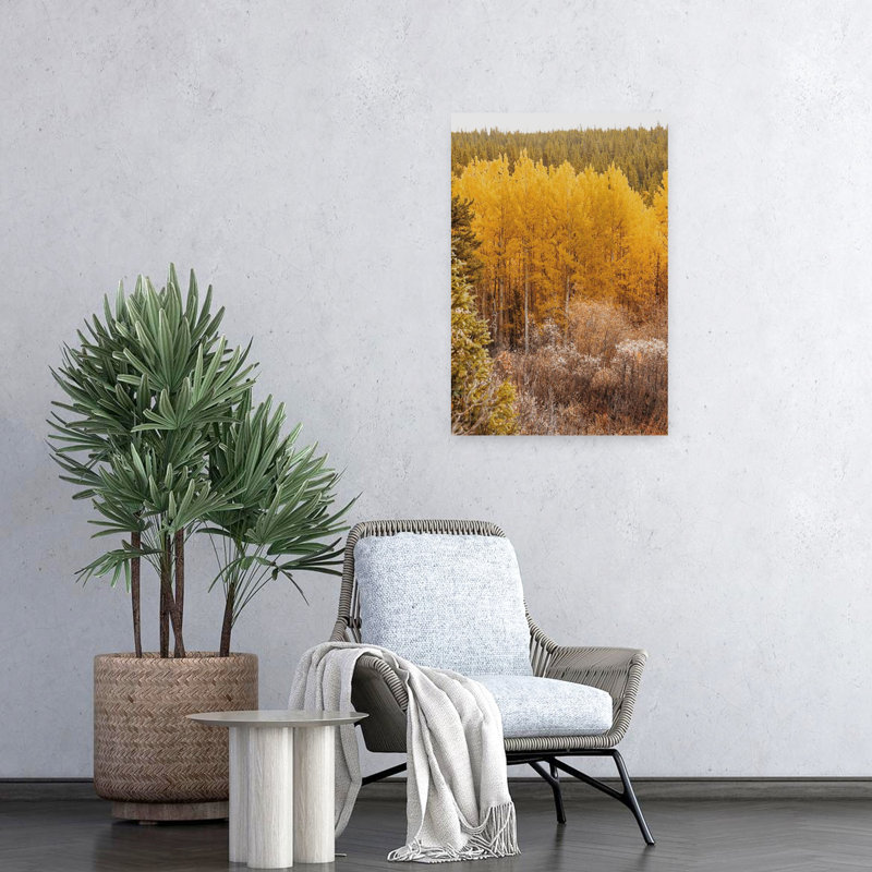 The Abyss Trail Aspens Serene Vibrant Abstract Autumn Forest, art mural, H 24 po x l 16 po
