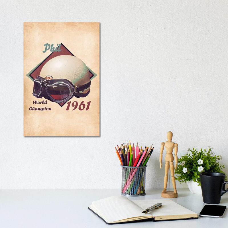 Phil Hill's Helmet Retro - Wrapped Canvas Painting, 20.32 cm H x 30.48 cm W