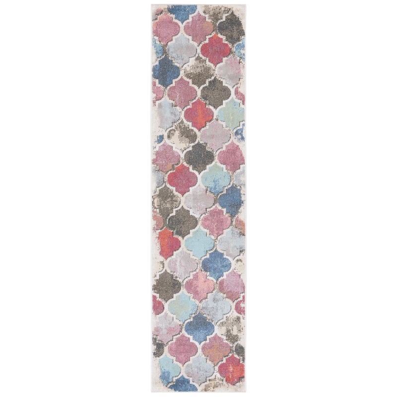 Tapis bleu / rouge Edroy, Tapis de couloir 2 pi 2 po x 9 pi