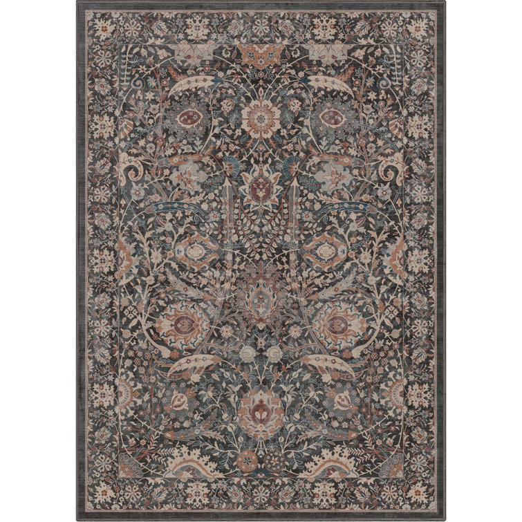 Ervin Liana Vintage Oriental Charcoal Gray Flat-Weave Rug