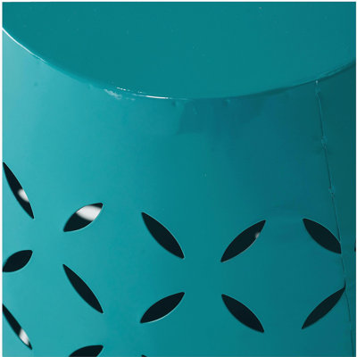 Table d'appoint LILAC de 12 po, table de bout de conception cylindrique pour le salon, la salle familiale ou le vestibule, style industriel, tables d'appoint pour l'intérieur et l'extérieur, couleur bleu sarcelle