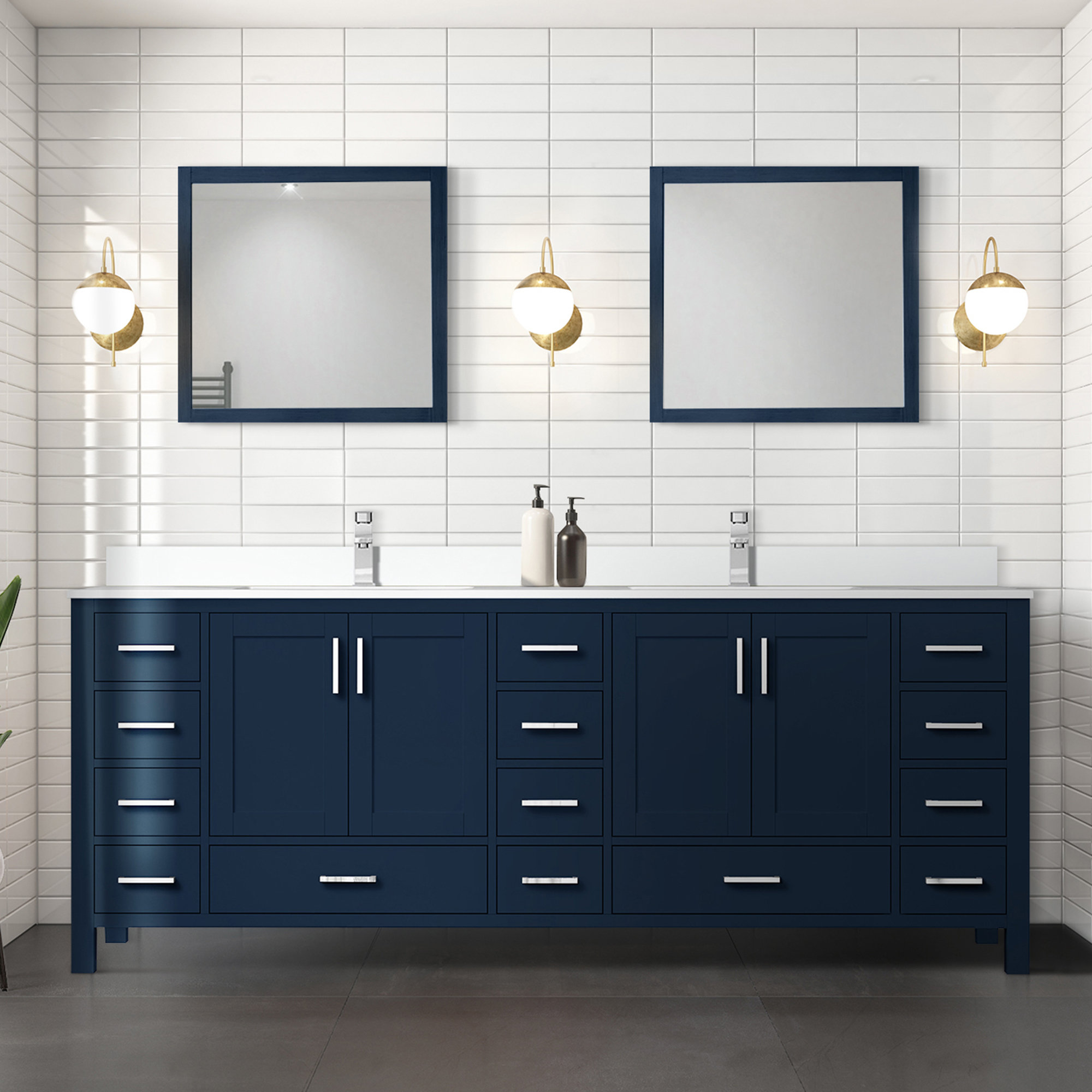 Ellia 72in Navy Blue Dual Sink Bathroom Vanity