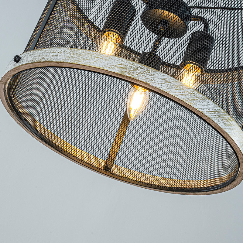 Lustre suspendu 3 lumières en métal noir et blanc vieilli 3 lumières 16 po		